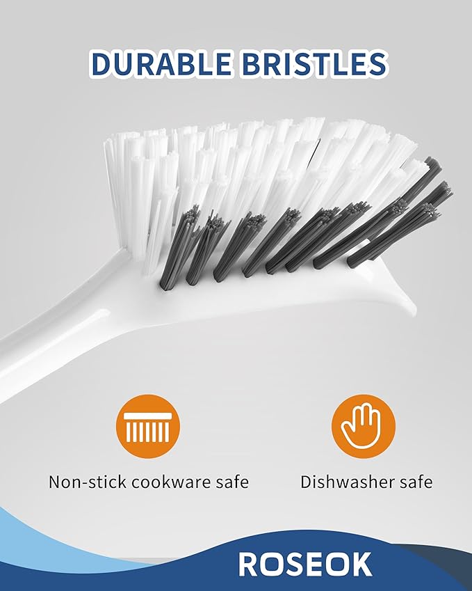 ROSEOK Dish Brush with Built-in Scraper,Kitchen Scrub Brush for Cleaning Dishes,Pots,Non-Stick Pans and Sinks,Navy Blue,2 Pack