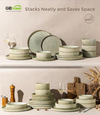GBHOME 18-Piece Stoneware Dinnerware Set for 6 – Ribbed Ceramic Plates and Bowls, Scratch-Resistant, Microwave & Dishwasher Safe, Reactive Glaze, Desert Sage