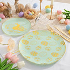 Festiva 175Pcs Easter Plates and Napkins Disposable - Green and Gold Plastic Dinnerware Set for 50 guests include 50 Plates 25Cups 25Plastic Silverware 25Napkins Perfect for Easter Party