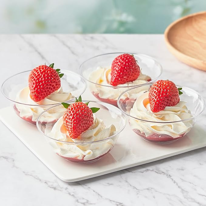 Qeirudu 6 oz Mini Clear Plastic Bowls, 80 Pack Disposable Hard Plastic Party Serving Bowls for Fruit, Desserts, Parfaits, Ice Creams, Snacks