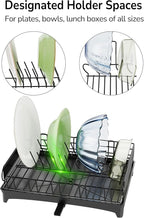 ULG Dish Drying Rack with Drainboard, Dish Rack for Kitchen Counter, Rustproof Dish Drainer with Detachable Utensil Holder, Adjustable Swivel Spout Dish Strainers, Black