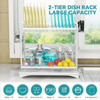 Simple Trending Dish Drying Rack, 2-Tier Dish Rack for Kitchen Counter, Large Dish Drainers Sink Organizers and Storage, White