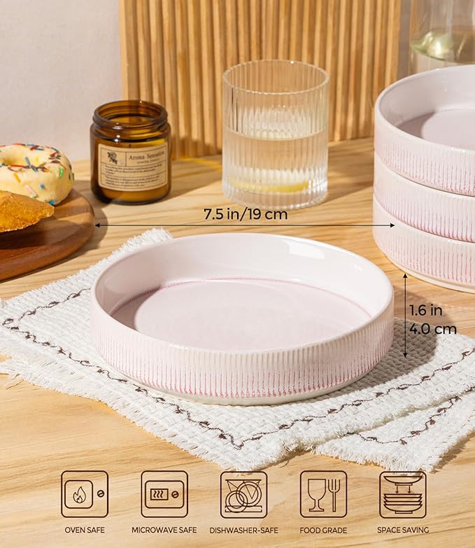 theterra 7.5'' Ceramic Pasta Bowls, Salad Bowls Set of 4, Stoneware Serving Bowls for Fruits, Noodle, Dinner, House-warming Wedding Present, Primrose Pink