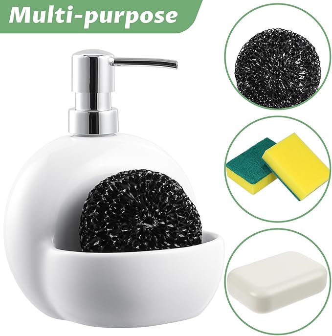 RQYIXI Soap Dispenser with Sponge Holder Ceramic Hand and Dish Soap Dispenser 25oz for Kitchen Bathroom