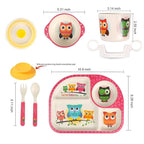 shopwithgreen 7Pcs/Set Bamboo Kids Dinnerware Set - Children Dishes - Food Plate Bowl Cup Spoon Fork Set Dishware, Cartoon Tableware, Dishwasher Safe Kids Healthy Mealtime, BPA Free