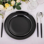 DaYammi 30 Guests Black Plastic Plates with Disposable Silverware,Silver Cutlery with Black Handle,Silver Disposable Dinnerware:60 Dinner/Dessert Plates,90 Plastic Silverware Set for Party Wedding