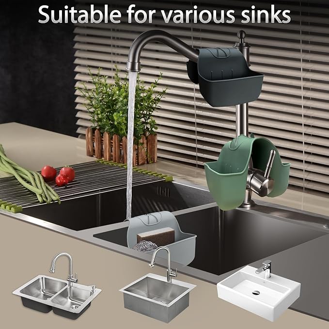 1Pc Sponge Holder for Kitchen Sink, Silicone Saddle Caddy Organizer Rack, Sponges Holder Over Faucet, Hanging Kitchen Sink Organizer Accessories Rack Basket-（Grey）