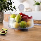 NiHome Extra Large Glass Salad Bowl with Natural Acacia Wood Base & Wooden Serving Utensils for Family Dinners, Parties, Gatherings, Multipurpose Oversized Glass Bowl for Salads(Separate-Piece Design)
