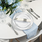 Bestluck 350PCS Silver Plastic Plates for 50 Guests, Disposable Dinnerware Sets Include 100 Silver Rim Plastic Plates, 50 Silverware, 50 Pre Rolled Napkins for Party, Wedding & Decor