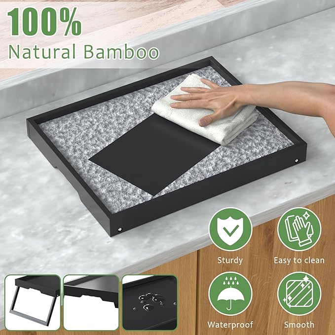 Bamboo Bed Tray Table with Foldable Legs, Breakfast in Bed Tray for Eating, Kitchen Serving Trays, Folding Table for Sofa, Beds, Eating, Working, Used As Laptop Desk Snack Trays, Black