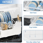 ROTTOGOON Expandable Dish Drying Rack,Multifunctional Adjustable Dish Drainer with Swivel Spout and Anti-Rust Dish Rack with Removable Cutlery & Cup Holders for Kitchen Counter,White