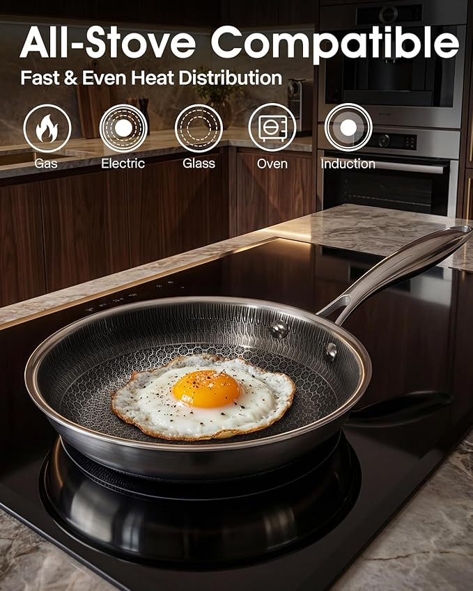 Nonstick Frying Pans with Lid,8-Inch Non stick Skillet with Honeycomb Surface,Dishwasher-Friendly,Oven-Safe,PFAS-Free,Compatible with All Cooktops.