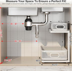 2 Pack 18.5IN-Depth Under Sink Organizer With Next-Gen Ball-Bearing Slides,2-Tier Precision Mesh Pull Out Cabinet Storage for Bathroom&Kitchen,Height Adjustable Drawers Shelf,Anti-rust-White