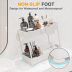 Sevenblue 2 Pack Under Sink Organizer, Under Bathroom Cabinet Organizer with Hooks Hanging Cup, Multi-Purpose Storage Shelf for Kitchen Bathroom (White, 12.8 Inch)