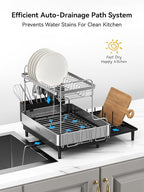 SUNLY 2 Tier Dish Drying Rack, Extra Large Dish Rack, Expandable Dish Racks for Kitchen Counter, Multifunctional Large Dish Drainers for Kitchen Counter, Black