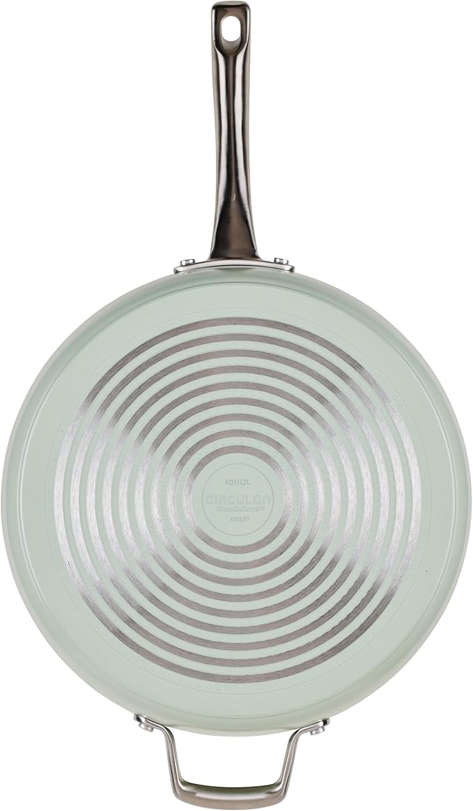 Circulon Halo with LaserDefense Ceramic Nonstick Saute Pan with Helper Handle and Lid, Made without PFAS, Compatible with All Stovetops, Dishwasher and Oven Safe, 5 Quart Multipurpose Pan - Sage