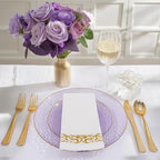 DaYammi 175PCS Clear Purple and Gold Plastic Dinnerware Set for Party, Hammered Disposable Plates for Party, Include: 25 Dinner Plates, 25 Dessert Plates, 75 Gold Silverware, 25 Napkins, 25 Cups