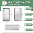 TeamFar Mini Loaf Pan, 6 PCS Stainless Steel Loaf Pans for Baking Bread, 6.3 x 3.5 Inch Bread Baking Pan for Homemade Bread, Meatloaf, Cake and Brownies, Non-Toxic, Oven & Dishwasher Safe