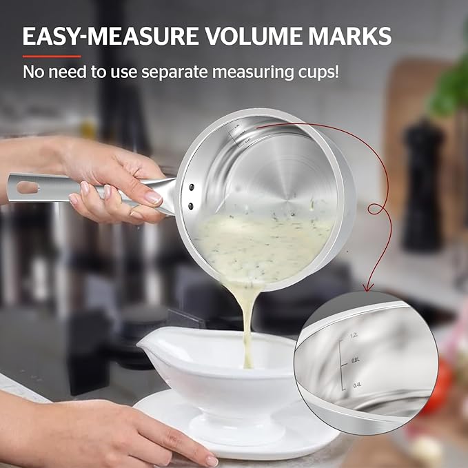 SUNHOUSE- 2 Quarts Stainless Steel Sauce Pan with Lid - PFOA-FREE, Stainless Steel Sauce Pan, Advanced Impact Bonding Induction Base, Stay-Cool Handle, Compatible with All Cooktops
