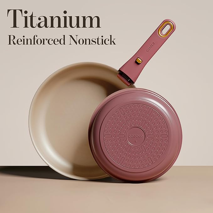 CAROTE 19 PCS Titanium Reinforced Nonstick Cookware Set with Detachable Handle, Pots and Pans Set Induction Compatible, Dishwasher & Oven Safe, Removable Handle, Red