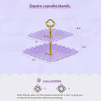 Pack of 10 NWK Cake Stand Set, with 3 x Two-Tier and 3 x Three-Tier Cupcake Stands, 4 x Appetizer Trays, 1 x Tablecloth for Birthday Bridal Baby Shower Party (Purple)