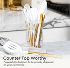 Gold Kitchen Utensils Set – 6 PC White Silicone and Gold Cooking Utensils with Spatula, Whisk, Tongs, Spoons, Cooking Tools for Nonstick Cookware – Luxury Kitchen Accessories for Home Chefs