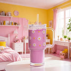 INSETLAN Daisy Glass Cups for Women, 26oz Clear Glass Tumbler with Lid and Straw, Customizable Aesthetic Flower Mug for Birthday, Mother’s Day, Christmas, Girl Gifts
