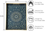 Plastic Serving Tray with Handles,Large Ottoman Tray for Living Room,Large Rectangle Trays for Ottoman Coffee Table,Decorative Blue Boho Serving Trays for Home Decor,16" x 12"