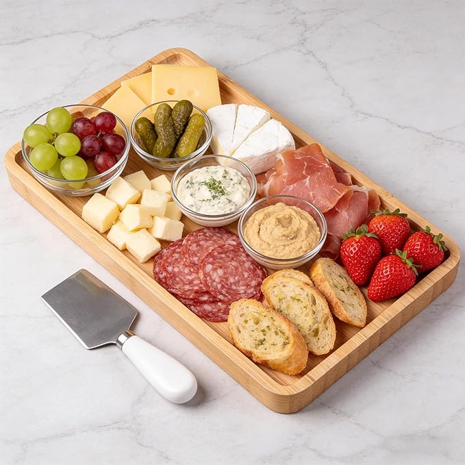 VERTORGAN Bamboo Serving Tray,15.8x9.8 Inch Decorative Trays Platter for Coffee Table,Living Room,Bar,Party,Mini Charcuterie Boards Cheese Board,Home Decor（Natural）