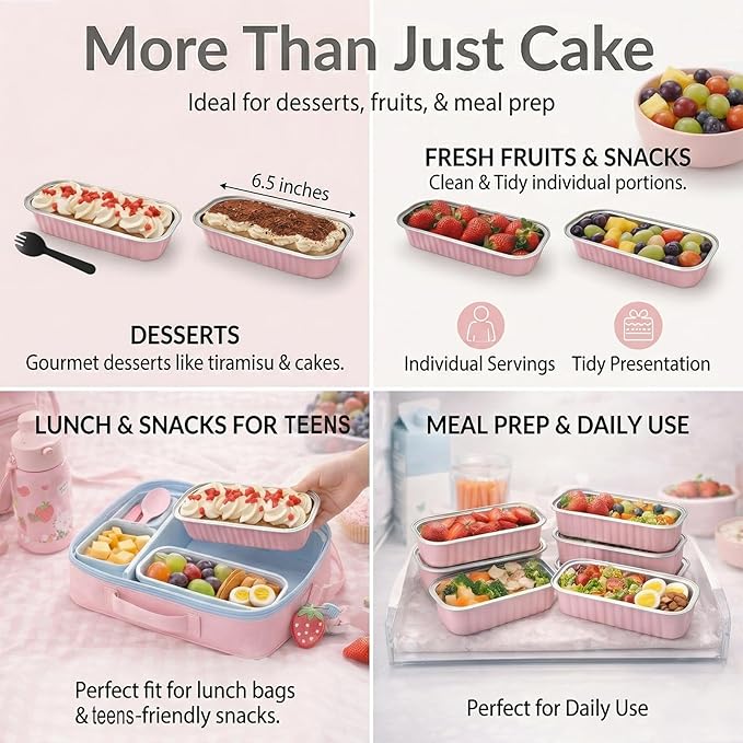 100 Pack Mini Loaf Pans with Lids and Spoons Sealing Sticker, 6.8oz Mini Cake Pans for Baking, Disposable Aluminum Foil Loaf Pans, Pink Loaf Baking Pans, Small Cake Containers With Lids