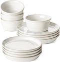 LE TAUCI Ceramic Plates and Bowls Set for 4, 12-Piece Ceramic Dinnerware Set, Farmhouse Dishes Set, Microwave & Dishwasher Safe, Stackable,12-Piece, Arctic White (10" Dinner+8" Salad Plates+6" Bowls)