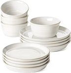 LE TAUCI Ceramic Plates and Bowls Set for 4, 12-Piece Ceramic Dinnerware Set, Farmhouse Dishes Set, Microwave & Dishwasher Safe, Stackable,12-Piece, Arctic White (10" Dinner+8" Salad Plates+6" Bowls)