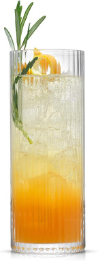 JoyJolt Elle 16oz Fluted Highball Glasses Set of 2, Ribbed Tall Cocktail Tumblers for Gin Juice Water, Vintage Style Drinking Glasses