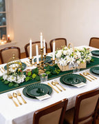 YOUBET 175PCS Green Scalloped Plastic Plates - Green and Gold Disposable Dinnerware Set Include 50 Plates, 75 Gold Silverware, 25 Cups, 25 Napkins for Party & Wedding