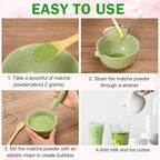 MONOJOY Electric Matcha Whisk Set 4 PCS Matcha Making Kit Powder Mixer Electric Milk Frother Traditional Tea Scoop Chashaku, Spoon, Sifter, Durable Coffee Stirrers Maker Tools Gift for Lovers Beginner