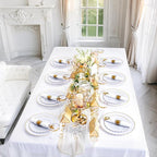 YOUBET 350PCS Gold Scalloped Plastic Plates - White and Gold Disposable Dinnerware Set Include 100 Plates, 150 Gold Silverware, 50 Cups, 50 Napkins for Wedding Party