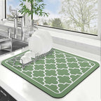 WISELIFE Dish Drying Mat Super Absorbent Drying Mat Large Dish Drying Mats for Kitchen Counter Easy Clean Dish Mat Kitchen Drying Mat15"x 18" Stylish Green