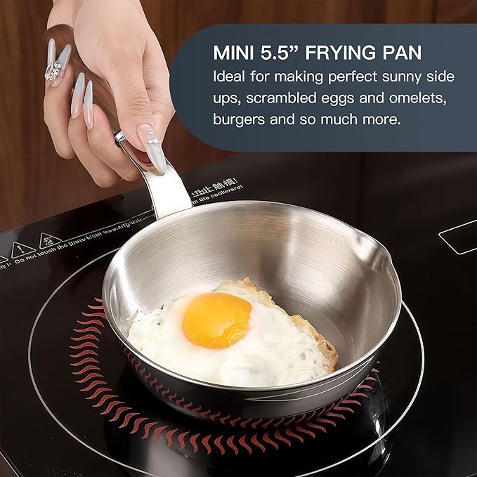 IMEEA 5.5-Inch Egg Pan Omelet Pan SUS304 Stainless Steel Mini Sauce Pan with Wooden Handle