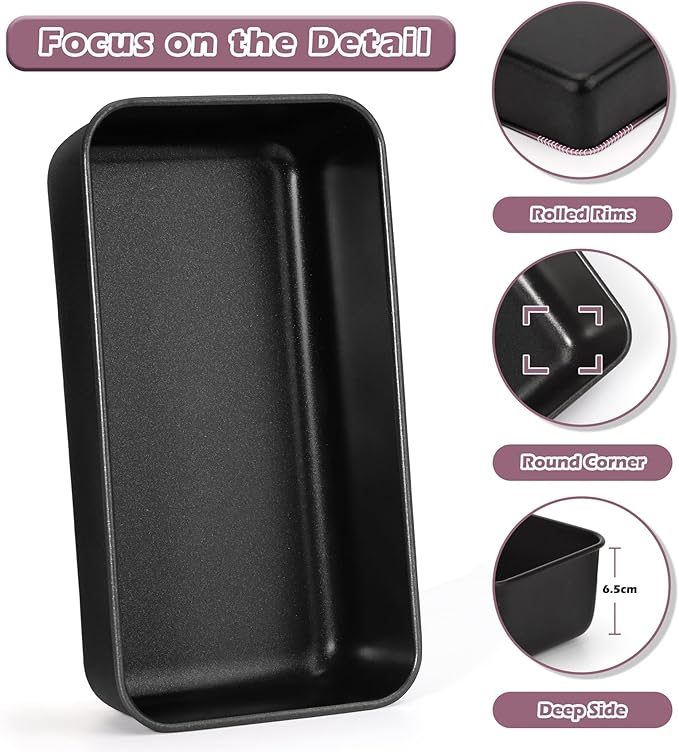 P&P CHEF Loaf Pan Set, 9 x 5 Inch Bread Pans, Stainless Steel Loaf Toast Baking Pans For Bread Meatloaf Lasagna Cake, Healthy & Non Toxic, Oven Safe& Easy Clean, (Black, 6Pcs)