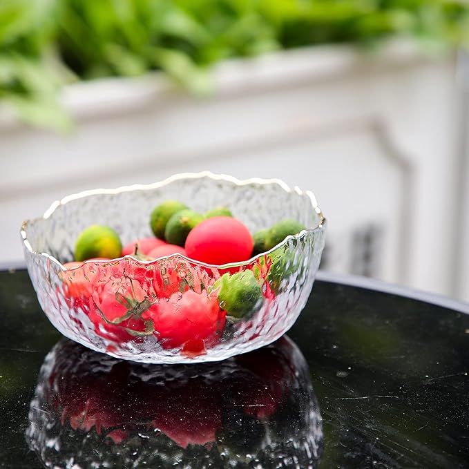 TOSSOW Glass Salad Bowl Irregular Shape Serving Bowls, 25 oz Pyrex Mixing Bowls for Kitchen Prep, Fruit, Snack, Dessert, and Candy Dishes or Nut Bowls(Transparent)