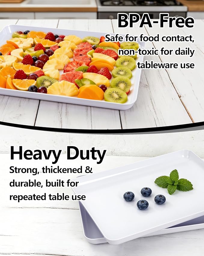 YOUBET 4 PCS Plastic Serving Trays - White Trays for Serving Food - Super Strong Disposable Platters, Heavy Duty Plastic Trays for BBQ, Picnic, Party, Wedding