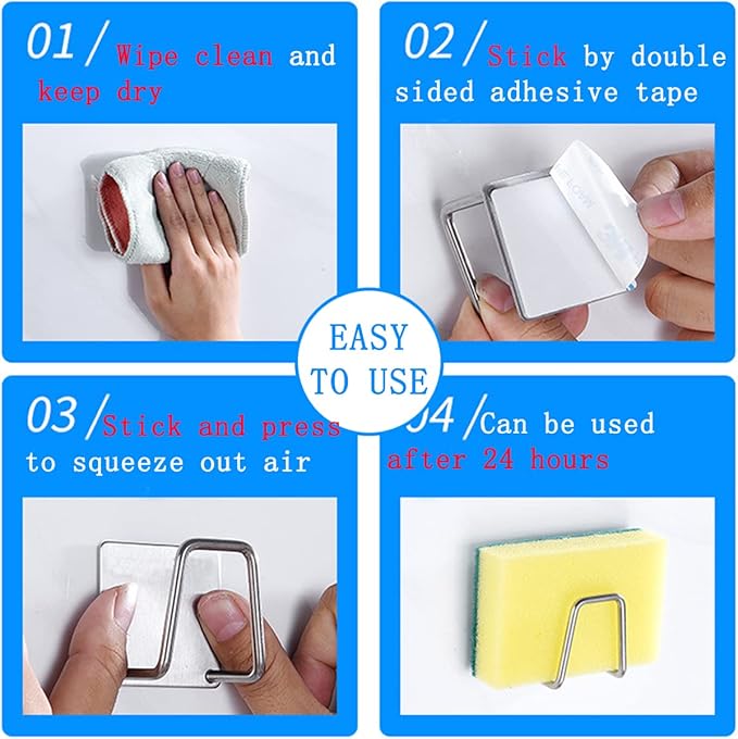 LYART 4Pcs Premium Sink Sponge Holder for Kitchen Sink Caddy Brush - SUS304 Stainless Steel Waterproof Rustproof Quick Drying Strong Self Adhesive (2. Black X 4Pcs)