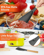 Cooking Spoon for Nonstick Cookwares, Great for Cooking and Serving Sturdy BPA-Free Matte Silicone, Wood Handle Spoon for Mixing, Scoop, and Scrape (2 Pack of Grey, 13.4 inch)
