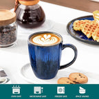 vancasso STARRY Ceramic Coffee Mug Set of 6, 16 Oz Tea Cups with Handle for Latte, Tea, Cappuccino, Milk, Cocoa, Microwave&Dishwasher Safe, Blue