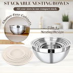 Mixing Bowls with Lids Set - 7PCS Nesting Mixing Bowls, Airtight Lids, Stainless Steel Mixing Bowls for Mixing, Baking & Meal Prep, Dishwasher Safe, Size 0.7/1.1/1.5/2.1/3.5/4/4.5 QT, Khaki