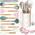 Silicone Cooking Utensils Set - AVGPD Silicone Kitchen Utensils for Cooking Wooden Handles, 446°F Heat Resistant Kitchen Utensil Spatula Sets, Gadgets for Non-Stick Cookware BPA FREE (Multicolour)