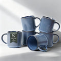MONITO 16Oz Coffee Mugs Set of 6, Rustic Ceramic Coffee Cups Set with Large Handle, Vintage Striped Stoneware Coffee Mugs for Latte, Cocoa, Tea, Milk, Microwave & Dishwasher Safe, Deep Blue