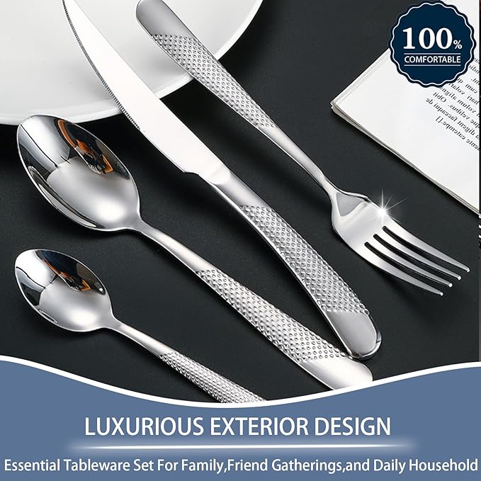 Gold Silverware Set, Caliamary 24 Pieces Flatware Set with Silverware Holder, Stainless Steel Knives and Forks and Spoons Cutlery Set Service for 6, Kitchen Utensil Tableware Set with Antiskid Handle