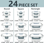12 Pack Glass Food Storage Container Set with Lids Non Toxic, Stackable Borosilicate Glass Meal Prep Containers, Microwave, Oven, Freezer and Dishwasher Safe (Gray)