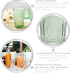 Bormioli Rocco Romantic Set Of 4 Cooler Glasses, 16 Oz. Colored Crystal Glass, Pastel Green, Made In Italy.